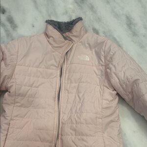 The North Face Light Pink Quilted Jacket reversible to grey fleece fur